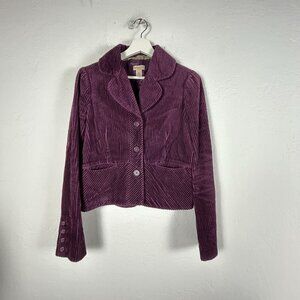 Anthropologie Elevenses Womens Purple Corduroy Cropped Blazer Jacket Size 6
